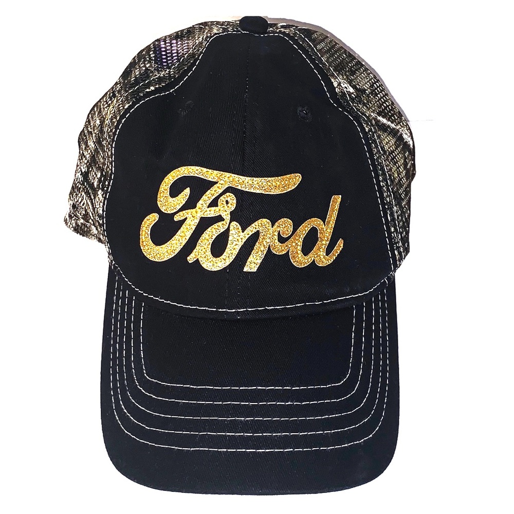 Ford Women’s Gold & Black Baseball Hat Camo Mesh